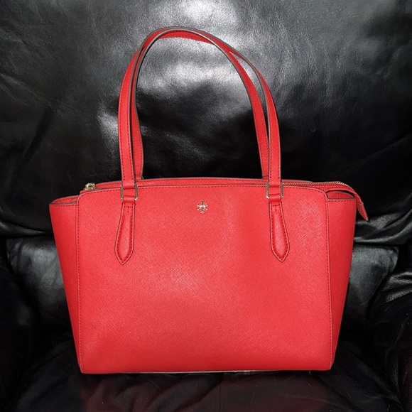 🔥🔥🔥Tory Burch Red Leather Emerson Convertible Zip Tote Shoulder Bag - Picture 2 of 12
